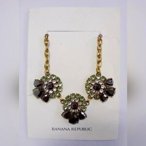 BANANA REPUBLIC ANTIQUE GOLD TONE GREEN/GREY CUT CRYSTAL 18"-20" NECKLACE NWT